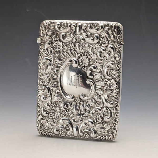 1903年 英国アンティーク 浮き彫り彫刻 純銀製カードケース 81g William Neale