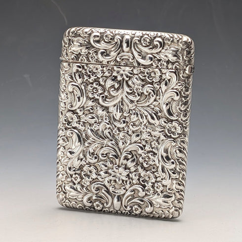 1903年 英国アンティーク 浮き彫り彫刻 純銀製カードケース 81g William Neale