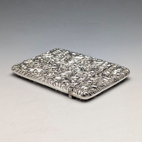 1903年 英国アンティーク 浮き彫り彫刻 純銀製カードケース 81g William Neale