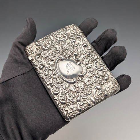 1903年 英国アンティーク 浮き彫り彫刻 純銀製カードケース 81g William Neale