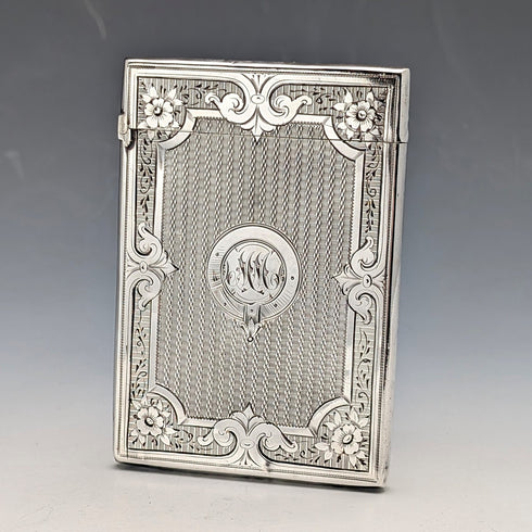 1869 British Antique Sterling Silver Card Case, 56g, Boxed, Frederick Marson