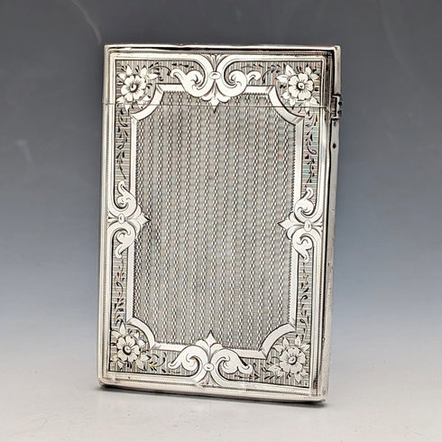 1869 British Antique Sterling Silver Card Case, 56g, Boxed, Frederick Marson