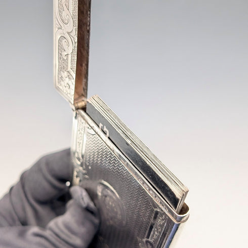 1869 British Antique Sterling Silver Card Case, 56g, Boxed, Frederick Marson