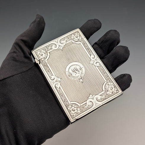 1869 British Antique Sterling Silver Card Case, 56g, Boxed, Frederick Marson