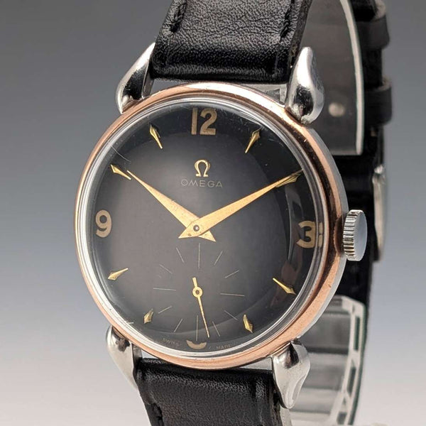 Circa 1946 Omega Men's Mechanical Wristwatch Cal. 30T2PC Spider Lugs Black Dial Good Working Condition