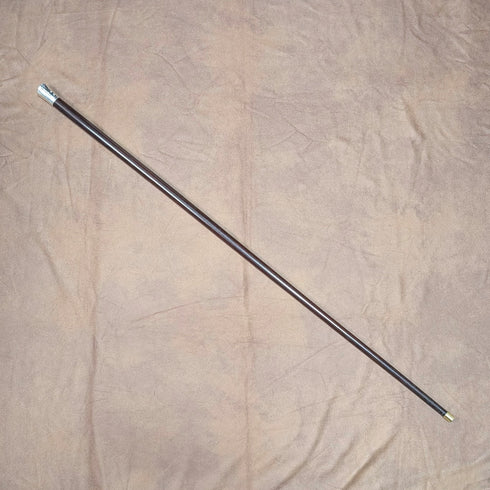 1880 British antique brown shaft sterling silver rondelle handle walking stick, 83cm