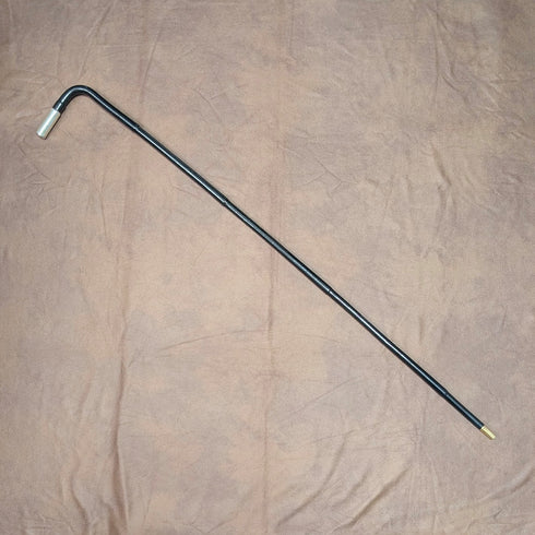 1899 British Antique Black Shaft L-Handle Sterling Silver Decorated Lightweight Walking Stick, 90cm