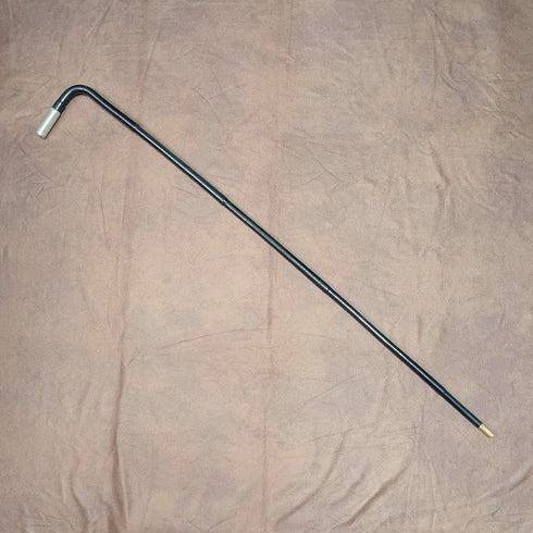 1899 British Antique Black Shaft L-Handle Sterling Silver Decorated Lightweight Walking Stick, 90cm