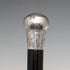 1919 British Antique Black Shaft Sterling Silver Carved Rondelle Handle Walking Stick, 88cm