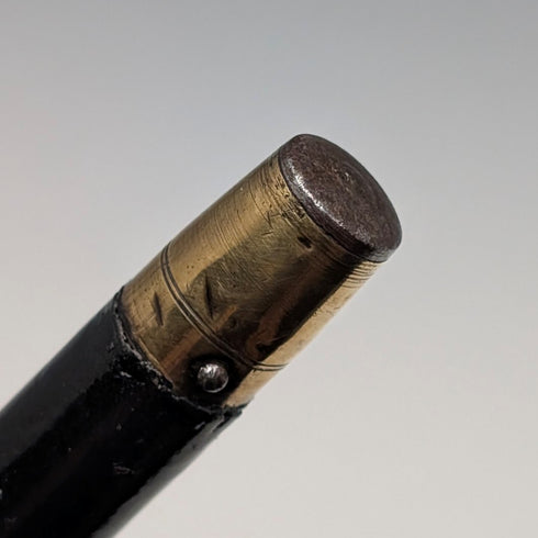 1919 British Antique Black Shaft Sterling Silver Carved Rondelle Handle Walking Stick, 88cm