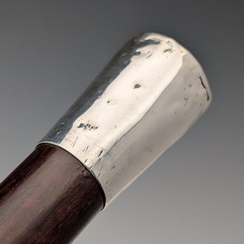 1880 British antique brown shaft sterling silver rondelle handle walking stick, 83cm