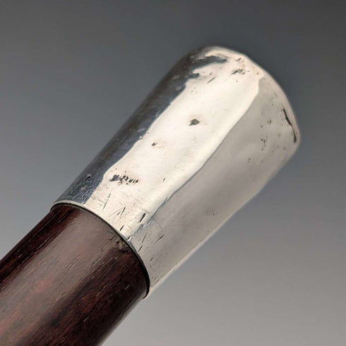 1880年英國古董棕色桿純銀圓頭手柄手杖,長83厘米