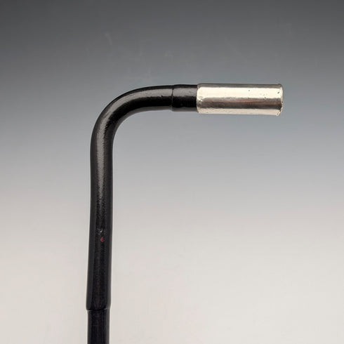 1899 British Antique Black Shaft L-Handle Sterling Silver Decorated Lightweight Walking Stick, 90cm