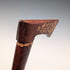 Vintage brown shaft walking stick with carved wood accents and an axe-shaped handle, 85cm