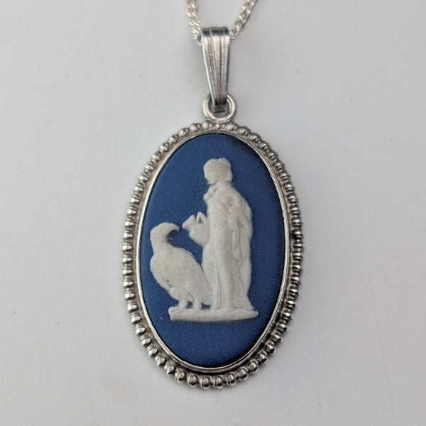 British Vintage Wedgwood Sterling Silver and Jasper Pendant with Sterling Silver Chain