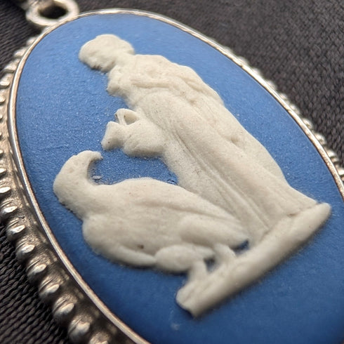 British Vintage Wedgwood Sterling Silver and Jasper Pendant with Sterling Silver Chain