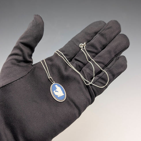 British Vintage Wedgwood Sterling Silver and Jasper Pendant with Sterling Silver Chain