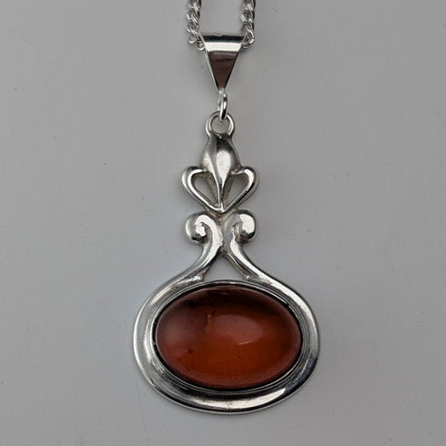 Vintage sterling silver honey amber pendant with sterling silver chain