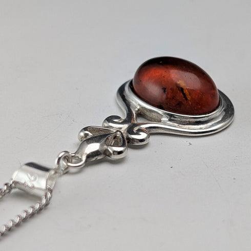 Vintage sterling silver honey amber pendant with sterling silver chain