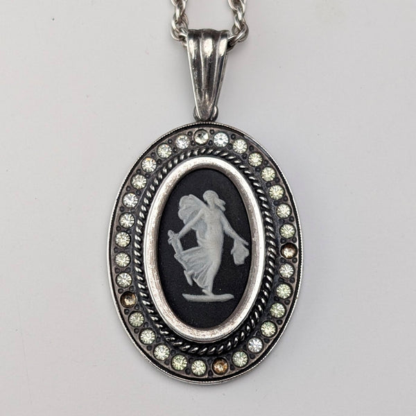 British Vintage Wedgwood Sterling Silver and Black Jasper Pendant with Sterling Silver Chain