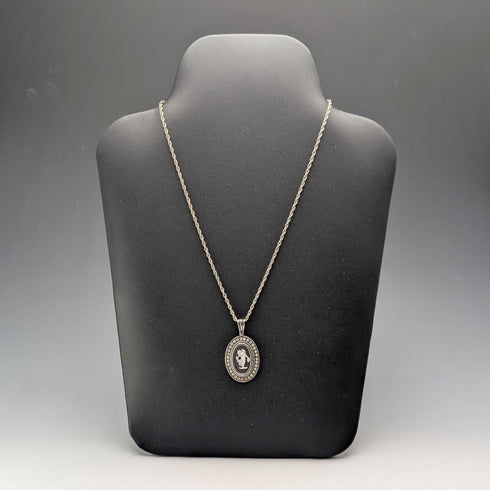 British Vintage Wedgwood Sterling Silver and Black Jasper Pendant with Sterling Silver Chain