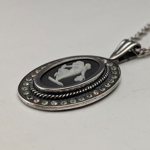 British Vintage Wedgwood Sterling Silver and Black Jasper Pendant with Sterling Silver Chain