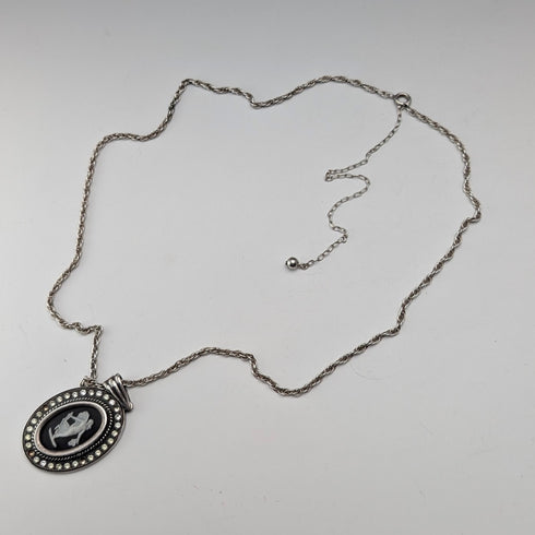British Vintage Wedgwood Sterling Silver and Black Jasper Pendant with Sterling Silver Chain