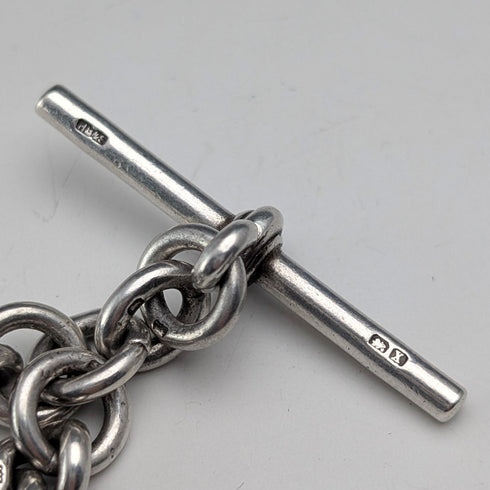 1922年頃 英国アンティーク 純銀製アルバートチェーン 60g 準銀メダルフォブ