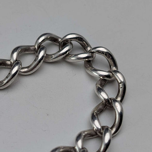 Circa 1897 British Antique Sterling Silver Albert Chain, 46g, Mother of Pearl Charm Fob