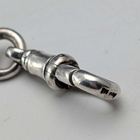 Circa 1897 British Antique Sterling Silver Albert Chain, 46g, Mother of Pearl Charm Fob