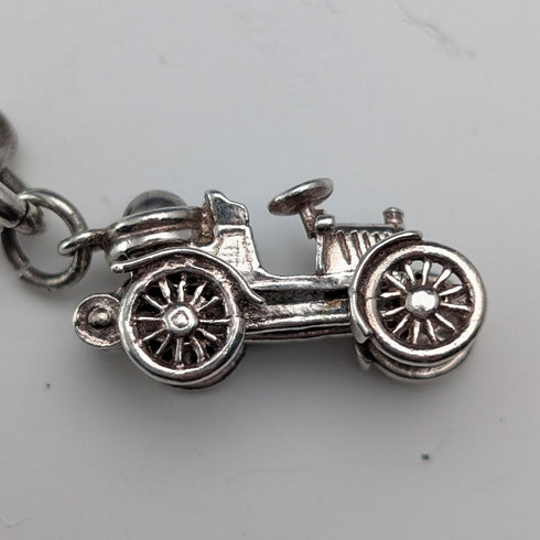 Circa 1915 British Antique Sterling Silver Albert Chain, 51g, Classic Car Charm Fob