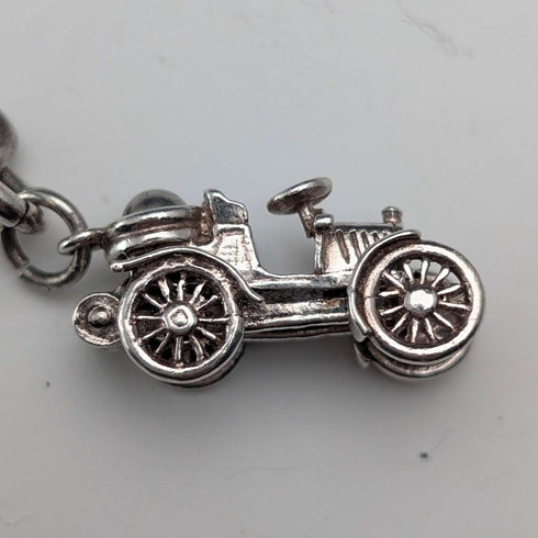 約1915年英國古董純銀阿爾伯特鏈,重51克,經典汽車吊墜