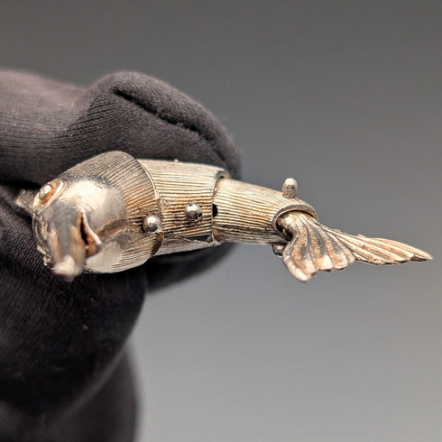 約1917年英國古董純銀阿爾伯特鏈,重64克,配魚形吊墜