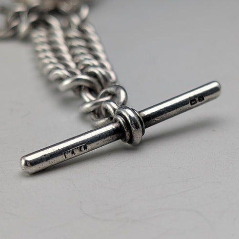 約1917年英國古董純銀阿爾伯特鏈,重64克,配魚形吊墜