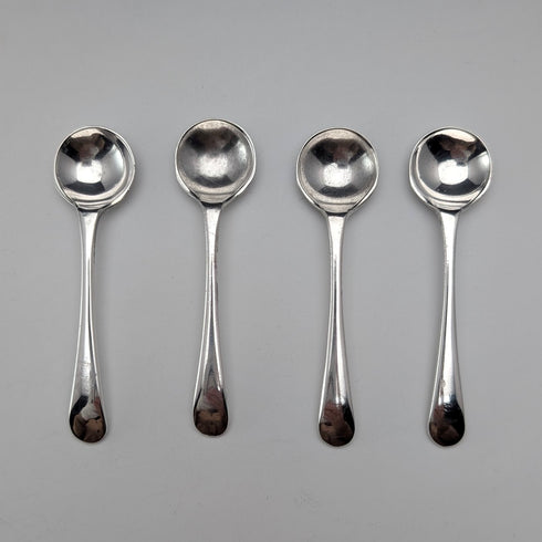 1929年英國古董切割玻璃碟與純銀湯匙套裝,共4件,Joseph Rodgers & Sons出品,含原廠盒