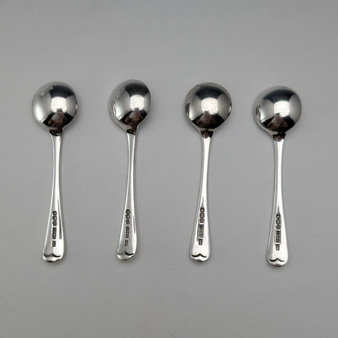 1929年英國古董切割玻璃碟與純銀湯匙套裝,共4件,Joseph Rodgers & Sons出品,含原廠盒