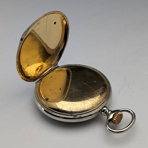 1910年代 アンティーク スイス無銘 8日巻き懐中時計 合金ケース 動作良好