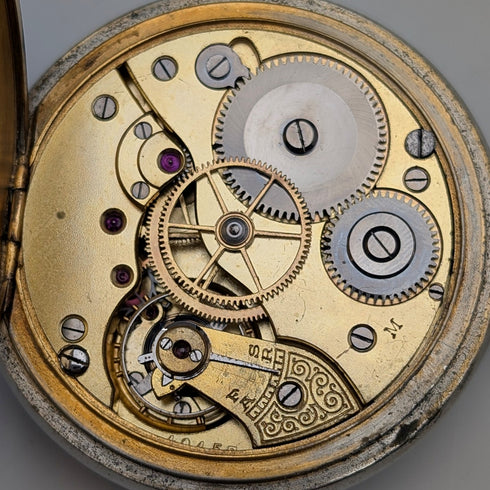 1910年代 アンティーク スイス無銘 8日巻き懐中時計 合金ケース 動作良好