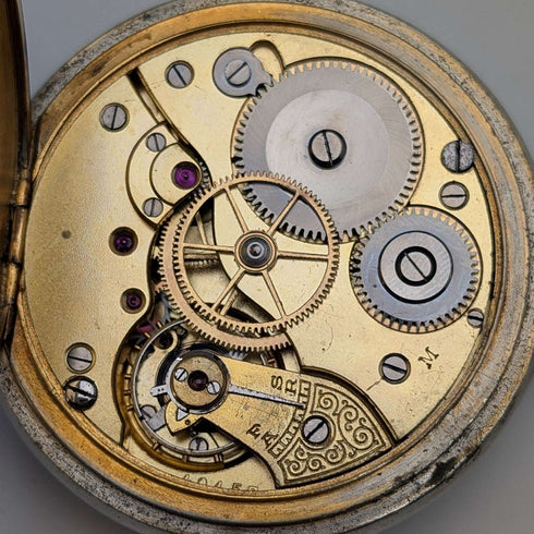 1910年代 アンティーク スイス無銘 8日巻き懐中時計 合金ケース 動作良好