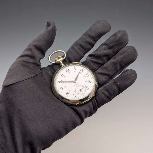 1910年代 アンティーク スイス無銘 8日巻き懐中時計 合金ケース 動作良好