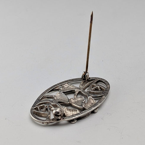 ヴィンテージ 純銀製 マッキントッシュ・ローズ アール・ヌーヴォー様式 オーバルブローチ