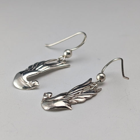 Vintage sterling silver Asuka motif drop earrings