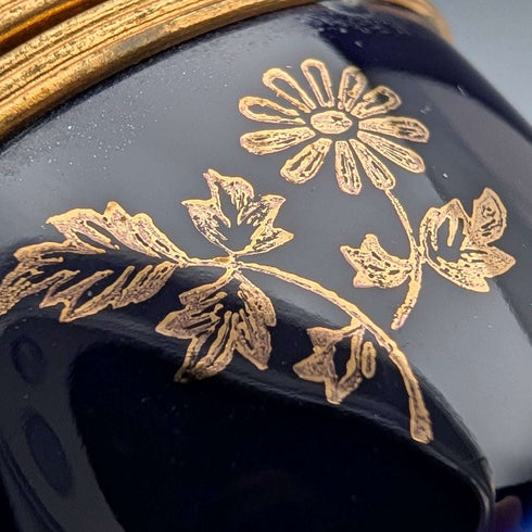 French Vintage Limoges-Castell Cobalt Blue Porcelain Pill Case with 22k Gold Accents, Love Story Design