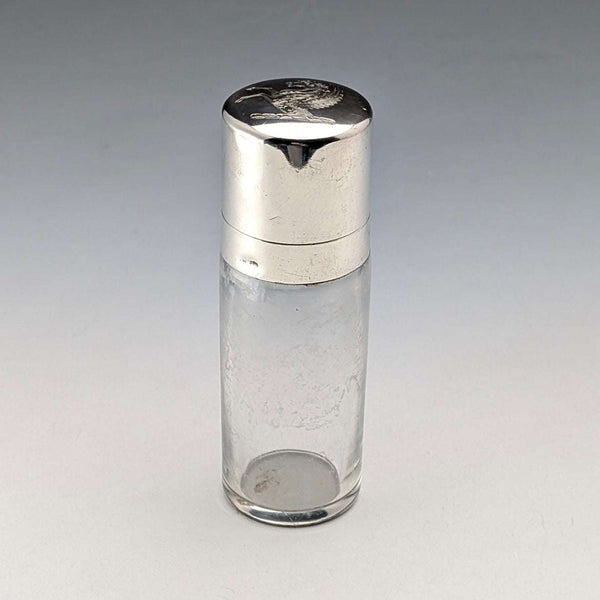 1879 British Antique Sterling Silver Glass Perfume Bottle with Pegasus Emblem, Thomas Johnson I/II