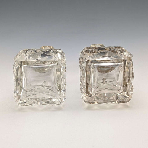 1922 British Antique Sterling Silver Cut Glass Perfume Bottles, Pair, Arthur Graf