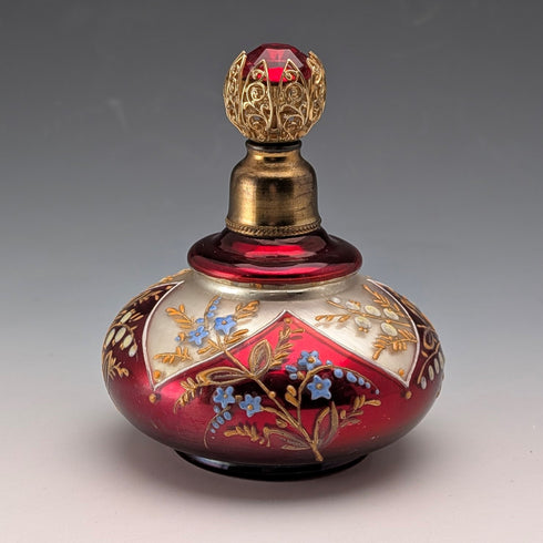 アンティーク ボヘミアンガラス アール・ヌーヴォー エナメル彩 花紋 香水瓶