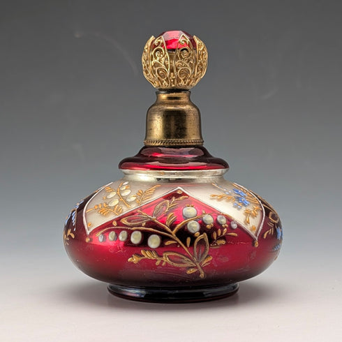 アンティーク ボヘミアンガラス アール・ヌーヴォー エナメル彩 花紋 香水瓶