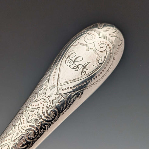 Antique British sterling silver cutlery set, circa 1866, 110g total weight, in case, Martin, Hall & Co.