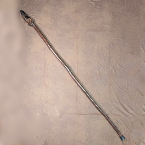 Vintage Natural Wood Hiking Stick with Owl Carving Handle, 129cm