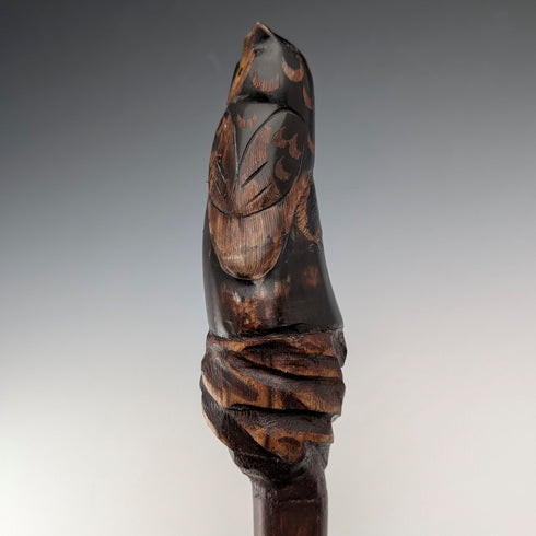 Vintage Natural Wood Hiking Stick with Owl Carving Handle, 129cm